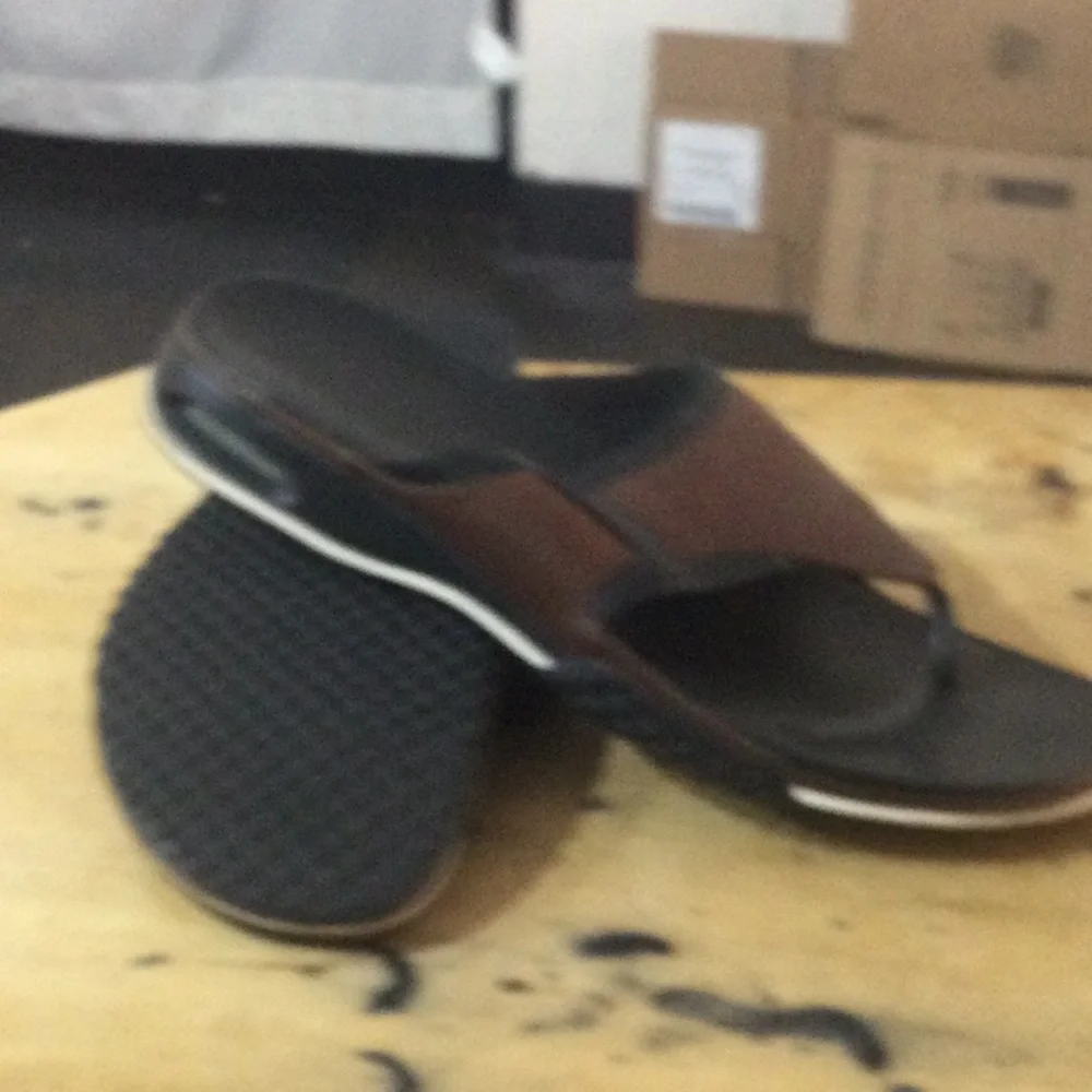 Men's Brown and Black Leather Toe-Post Sandals